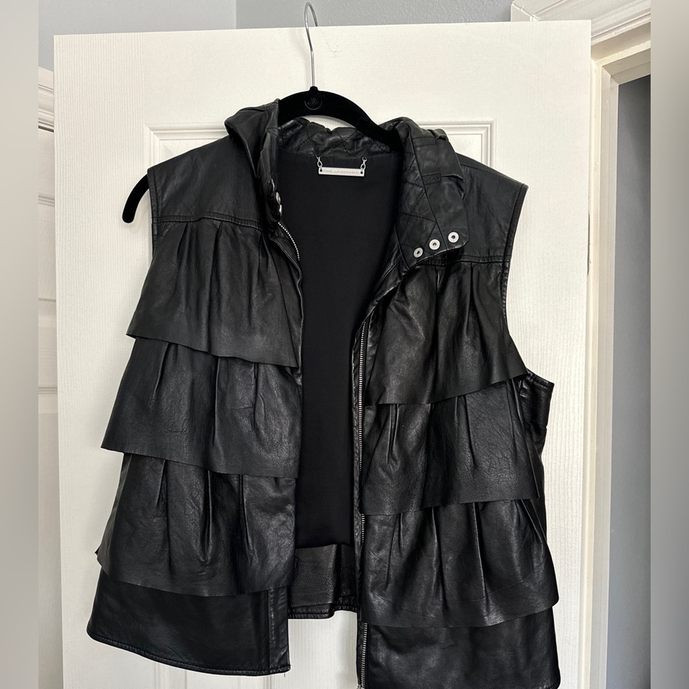 Black Leather Sleeveless Jacket
